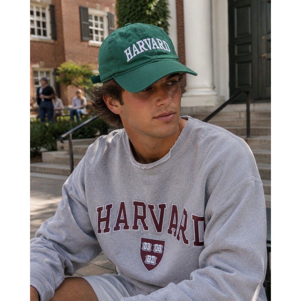Vintage Harvard University Strapback Baseball Hat Cap Embroidered Hunter Green